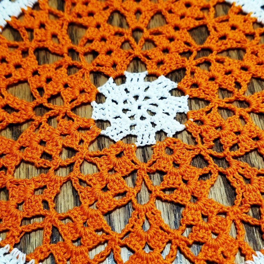 Vintage Style New Hand Crafted 11" Ducks & Drakes pumpkin, black, & white doily. - Picture 3 of 3